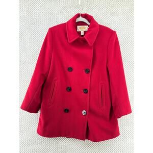 VTG Talbots Pea Coat Women 8P Red Heavy Wool Side Pockets Collared Lined Winter